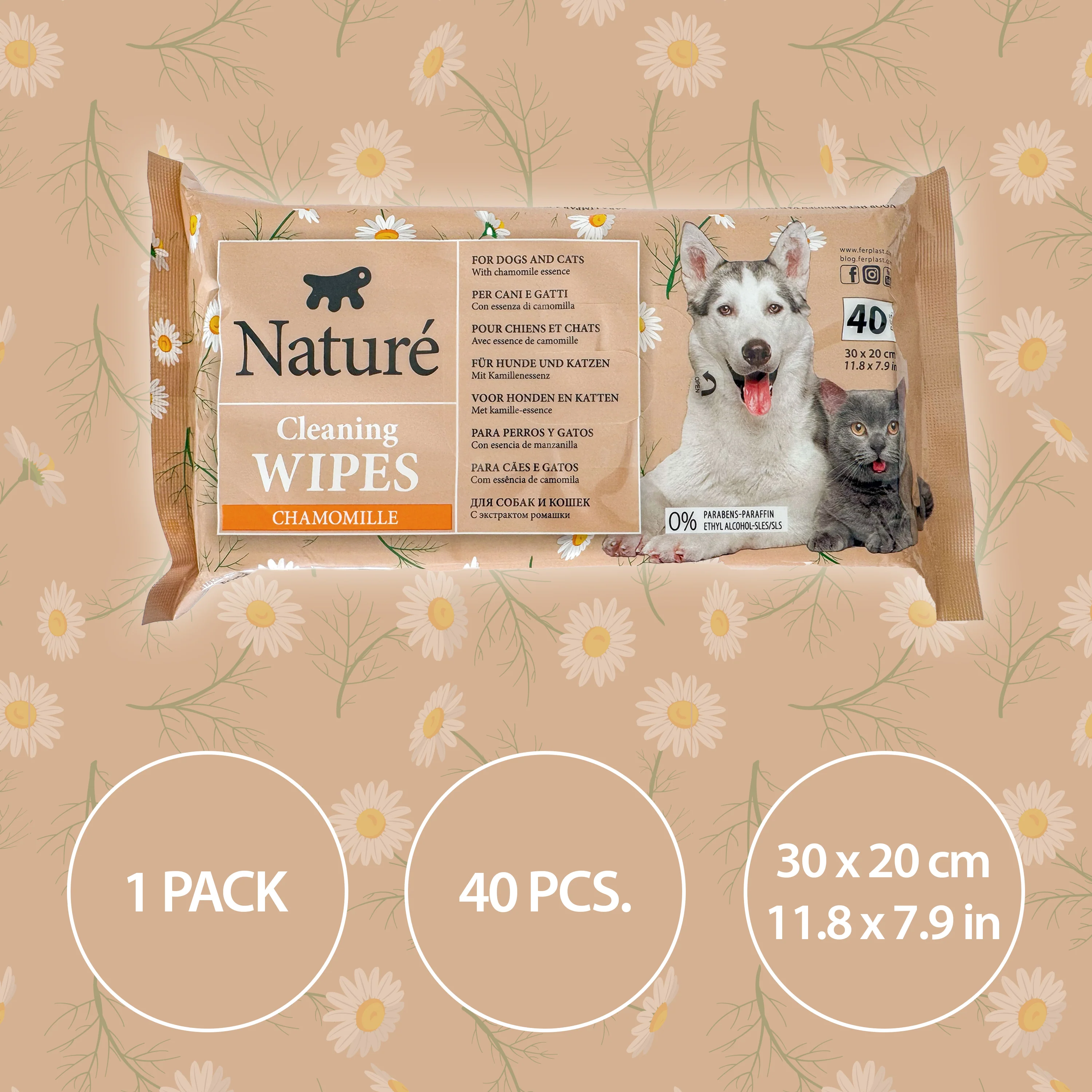 SALVIETTE ALLA CAMOMILLA PER CANI E GATTI NATURÉ  (X40) - Image 2