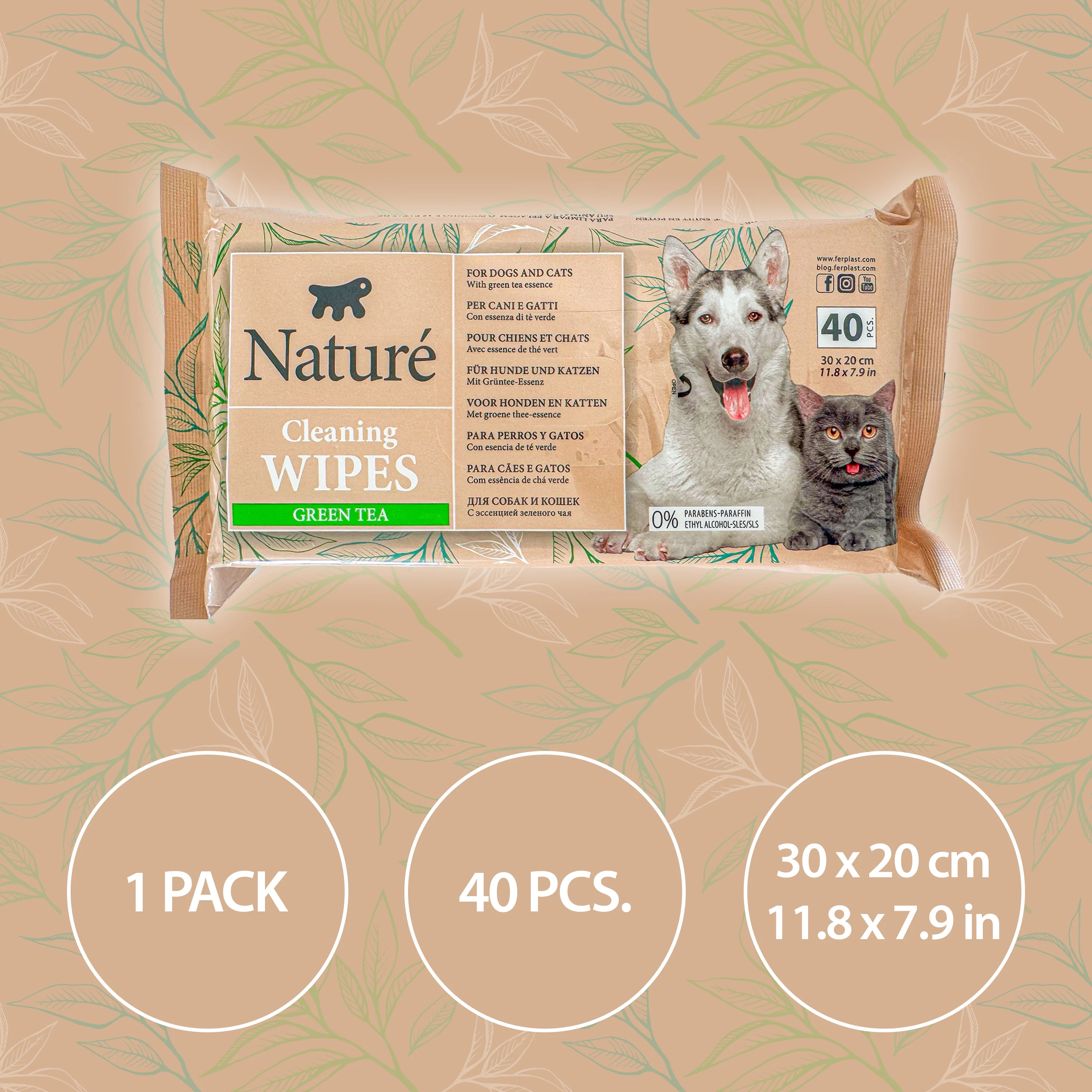 SALVIETTE AL TÈ VERDE PER CANI E GATTI NATURÉ (X40) - Image 2